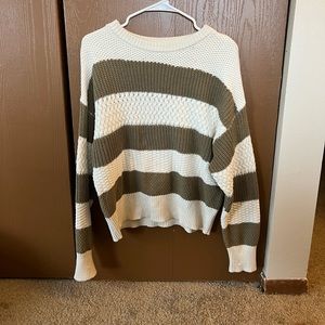 white and green striped sweater